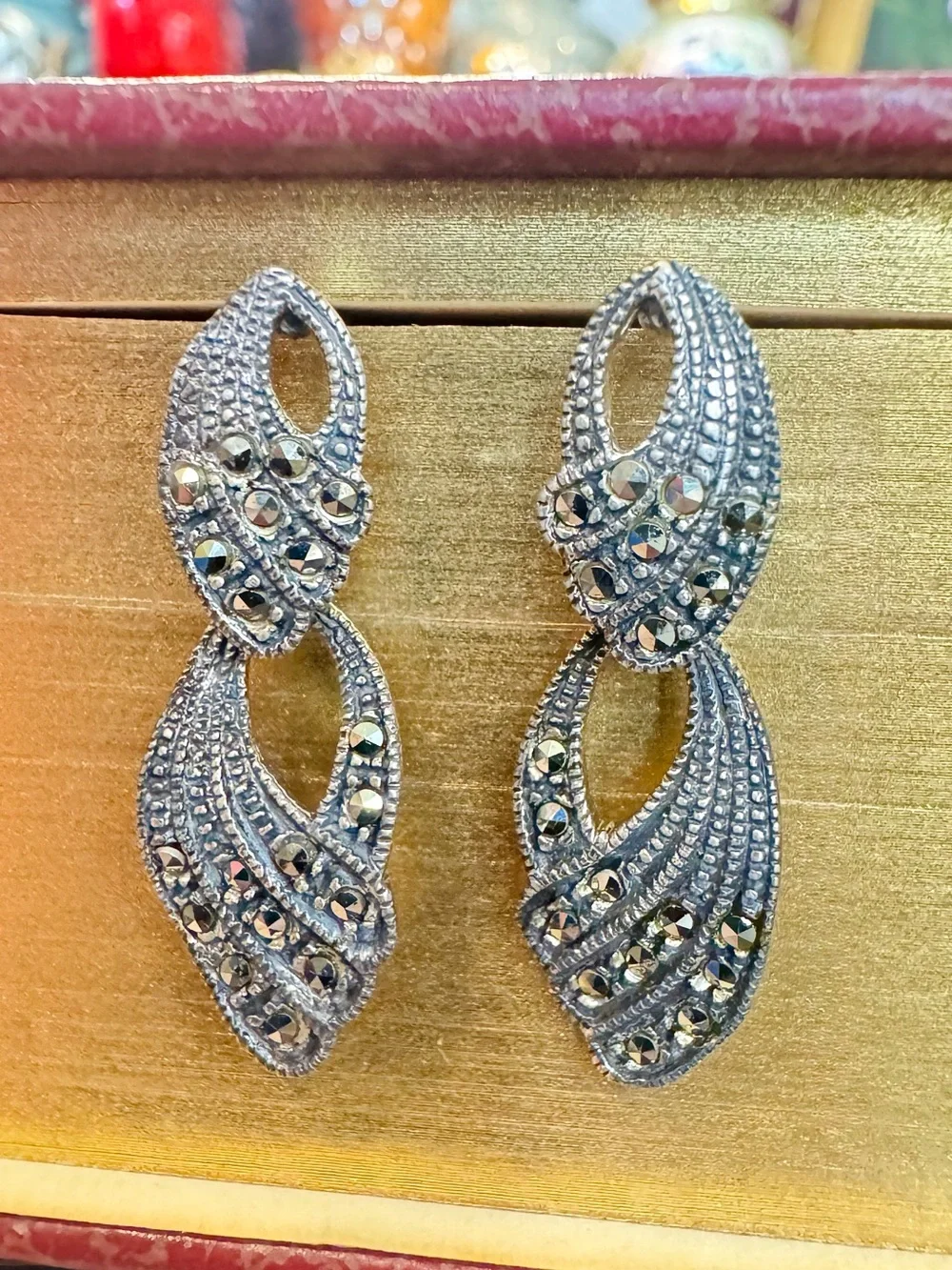 Vintage Sterling Silver Marcasite Drop Earrings